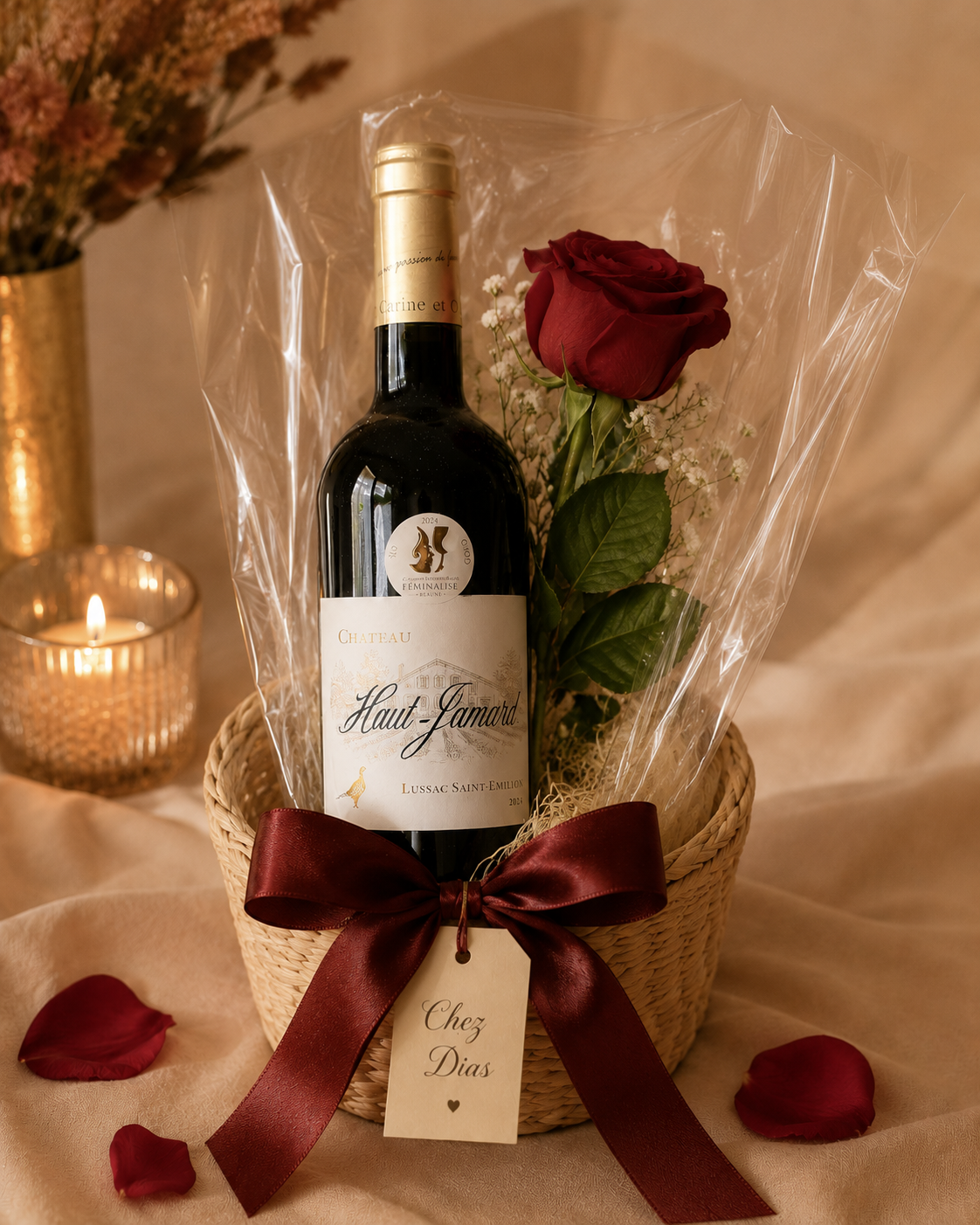 Coffret Vin & Rose – Élégance Romantique